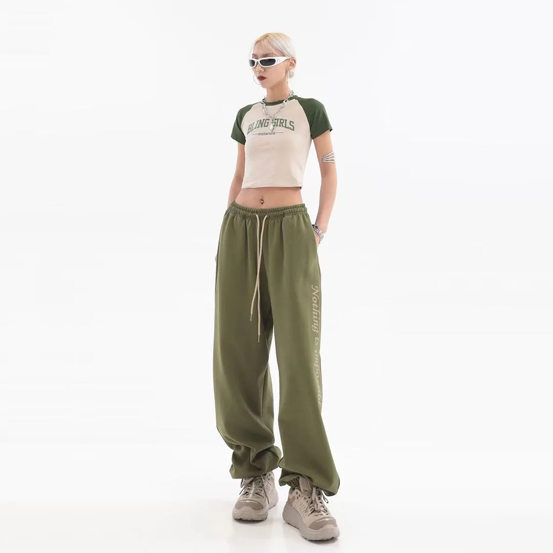 Harajuku Vintage Women Loose Sweatpants Spring Autumn Streetwear Fashion Green Black High Waist Jogging Sport Casual Trousers