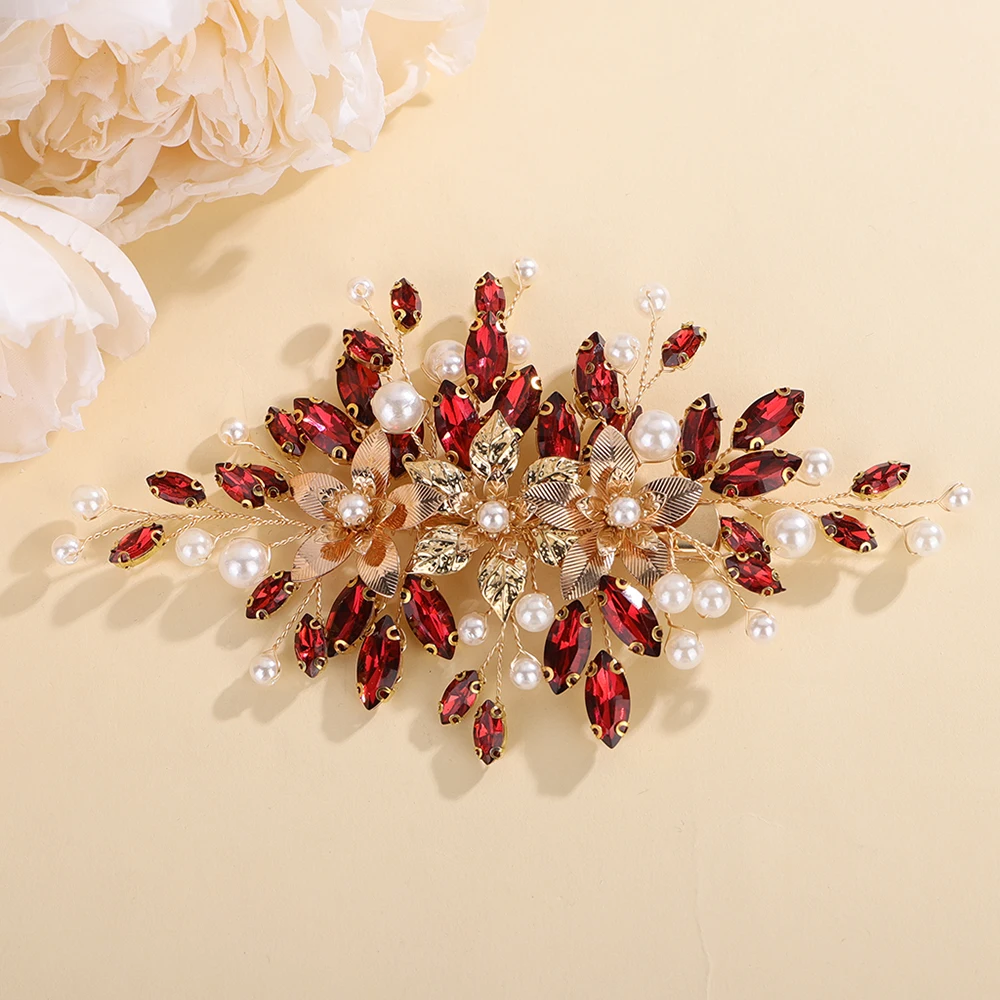 Rhinestone Flower Hair Clip 15Color for Women Wedding Hair Accessories Pearl Handmade Bridal Bride Headpiece Party Hairpin Tiara