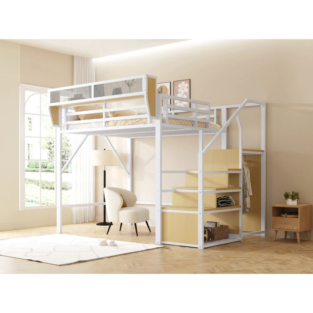 Schwarzes, robustes Metall-Hochbett 90x200cm mit Sicherheitsleiter & Staufächern, Bett für Kinder und Erwachsene, rutschfester, stabiler Rahmen – Detail 22
