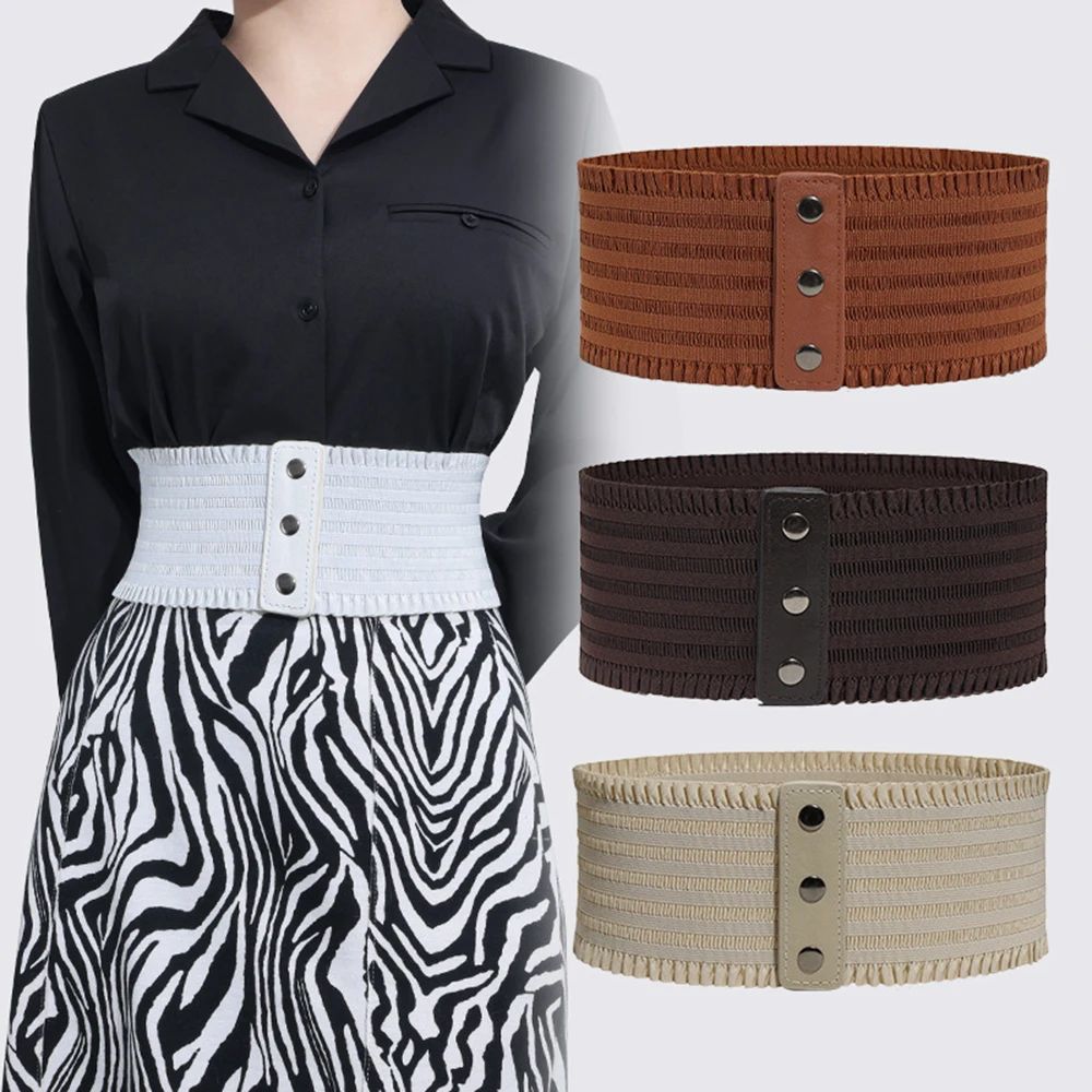 Women Wide Belt Elastic Waist Straps Ladies Stretch Waistband Cummerbund Female Dress Corset Belts Black White Waist Band