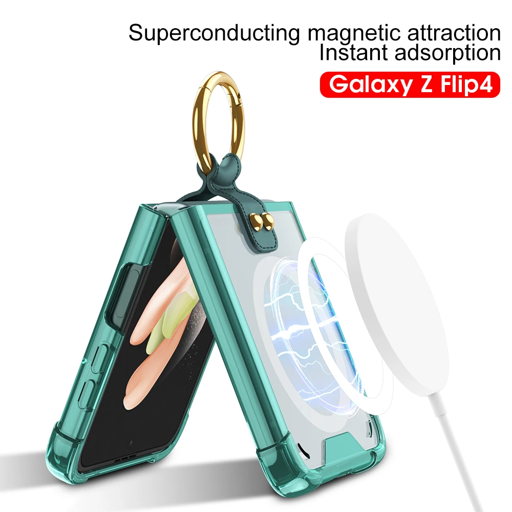GKK Armor Airbag Finger Ring Holder Transparent Case For Samsung Galaxy Z Flip 4 Wireless Charging Cover For Magsafe ZFlip4