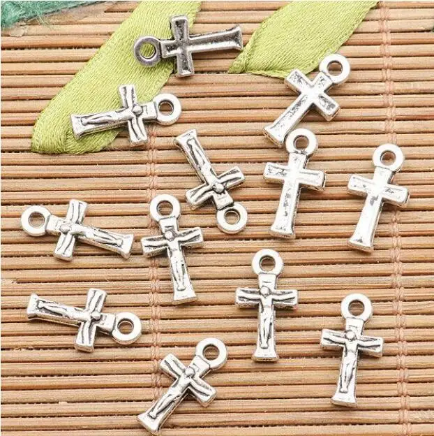 

50pcs 14*7.9mm hole 1.7mm tibetan silver color little crucifix cross design charms H0872