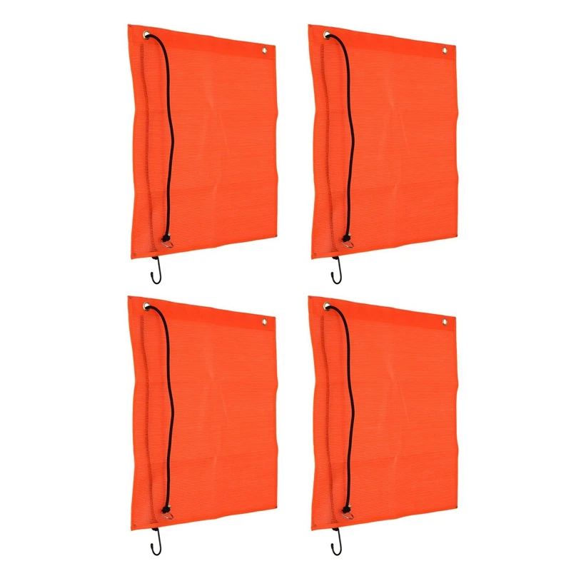 

New 4Pcs 18X18 Inch Mesh Safety Flags Orange Warning Flag Bungee Safety Flag Good Visibility Weatherproof Flag With Grommets
