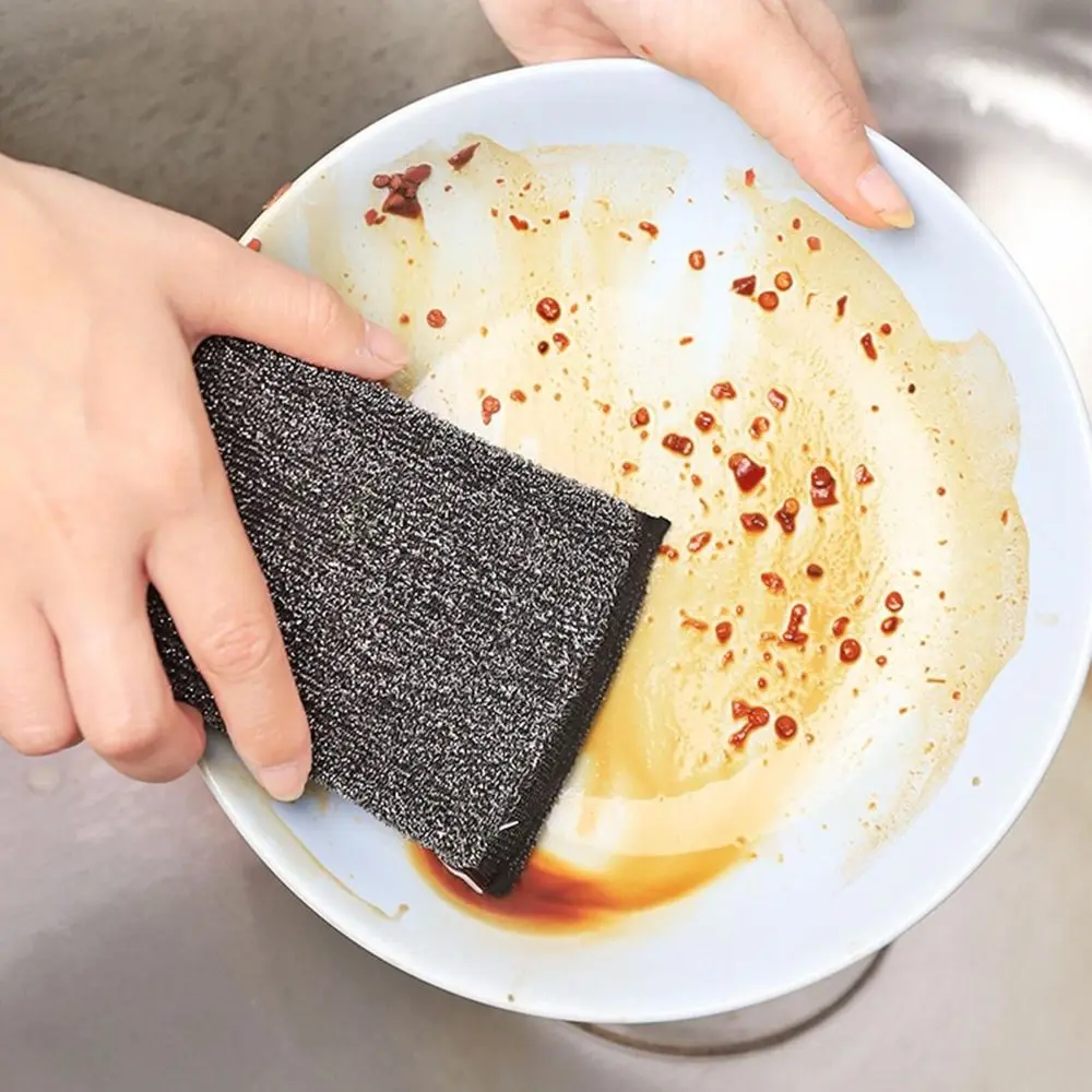 6Pcs Sponge Stainless Steel Wire Washing Pads Non-Scratch Dishes Scrub Sponges High Quality Reusable Dishwashing Sponge