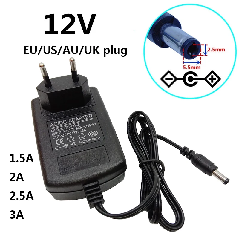 Universal ac dc Adaptadores Fonte de Alimentação Adaptador Switching 12 v 3a 12 v 2a 12 v 1.5a 2.5a 5.5×2.5 mm