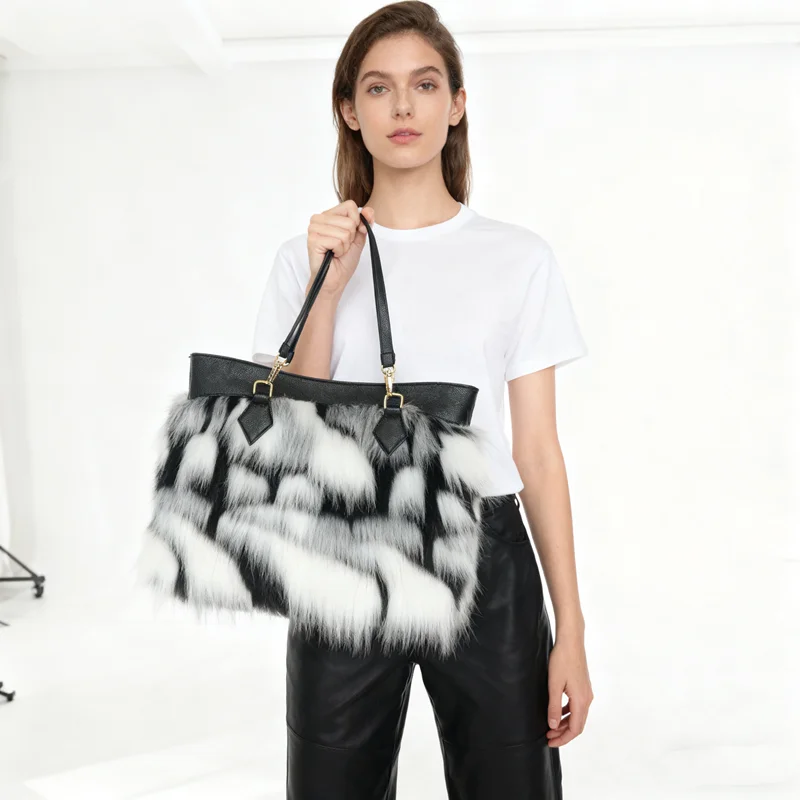 Luxury Female Leopard big Design Plush Underarm Bag for Women Winter Faux Furry Shoulder Bags Female Furry Dinner Purse Handbags