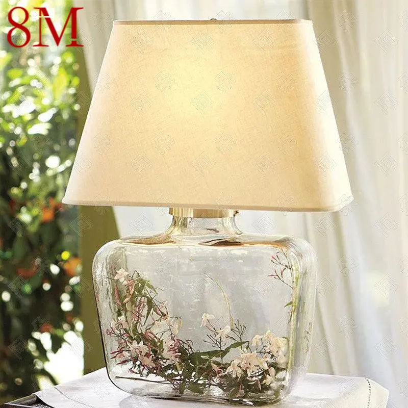 

8M Contemporary Creative Glass Table Lamps Modern Fabric Desk Lighting Decor for Foyer Study Living Bed Room