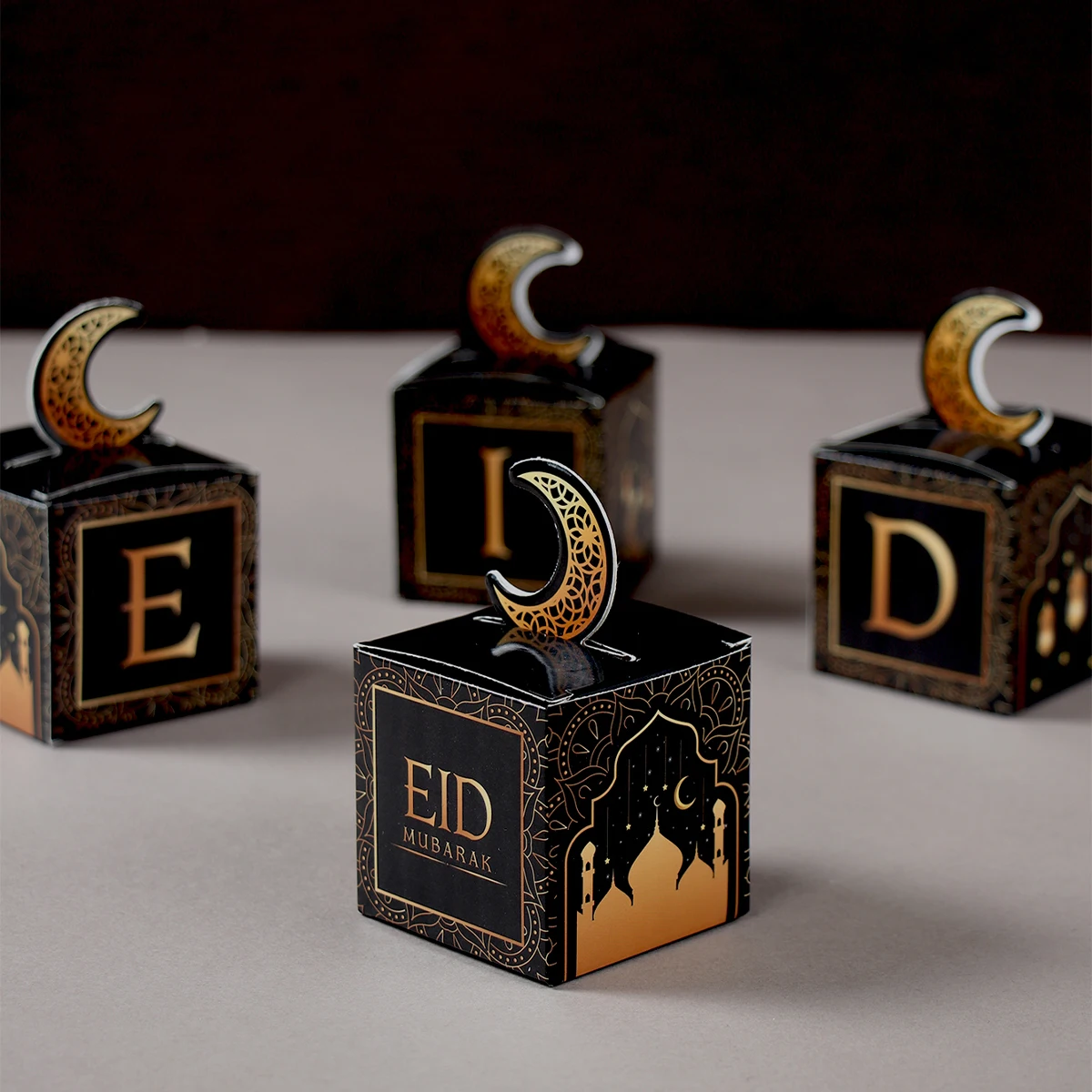 24Pcs Eid Mubarak Candy Gift Box Eid Black White Packaging Box Ramadan Decoration 2024 Islam Muslims Festive Party Supplies