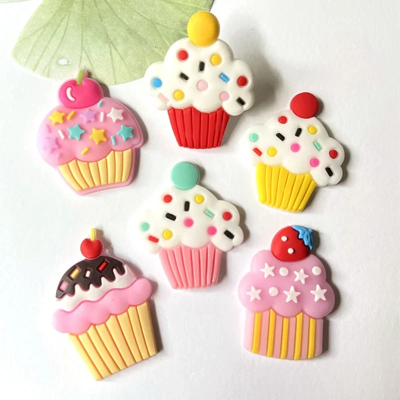 

12Pcs Sweet Cup Cake Rubber Flatback Supplies DIY Hat Headwear Hair Clips Bows Center Jewelry Making Phone Shell Accessories