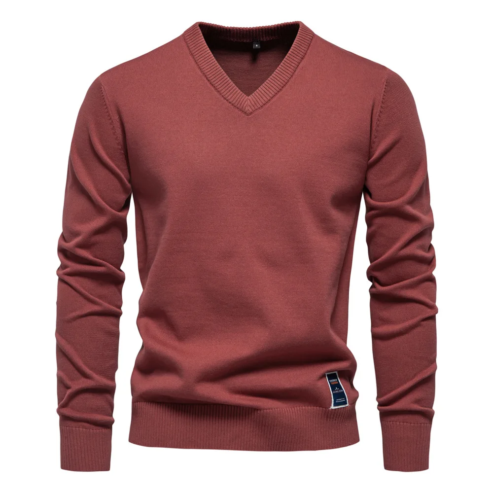 Autumn Winter Pullover Men's Sweater V-neck Solid Color Long Sleeve Men Clothing Warm Sweaters Men Casual Fashion Sweater Tops 5