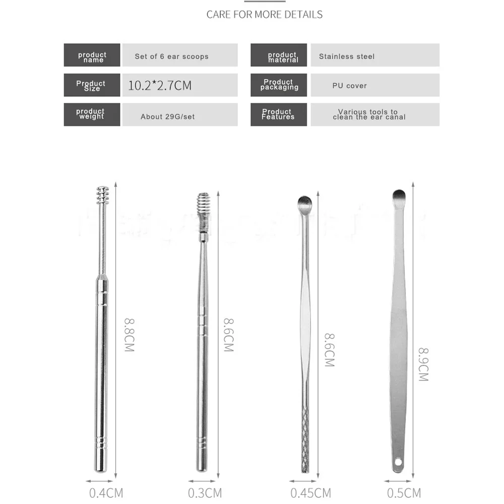Description Picture 3 of item6pcs/set Ear Cleaner Ear Wax Removal Tool Ear Pick Stick Earwax Remover Cleanser Spoon Cheap for 1 Cleaning Your Ears Kit