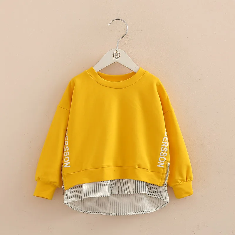 

2023 Spring Autumn New 3-11 12 Years Teenage Child Loose Letter Cotton Tops Kids Baby Fake 2 Pcs Patchwork Sweatshirts for Girls