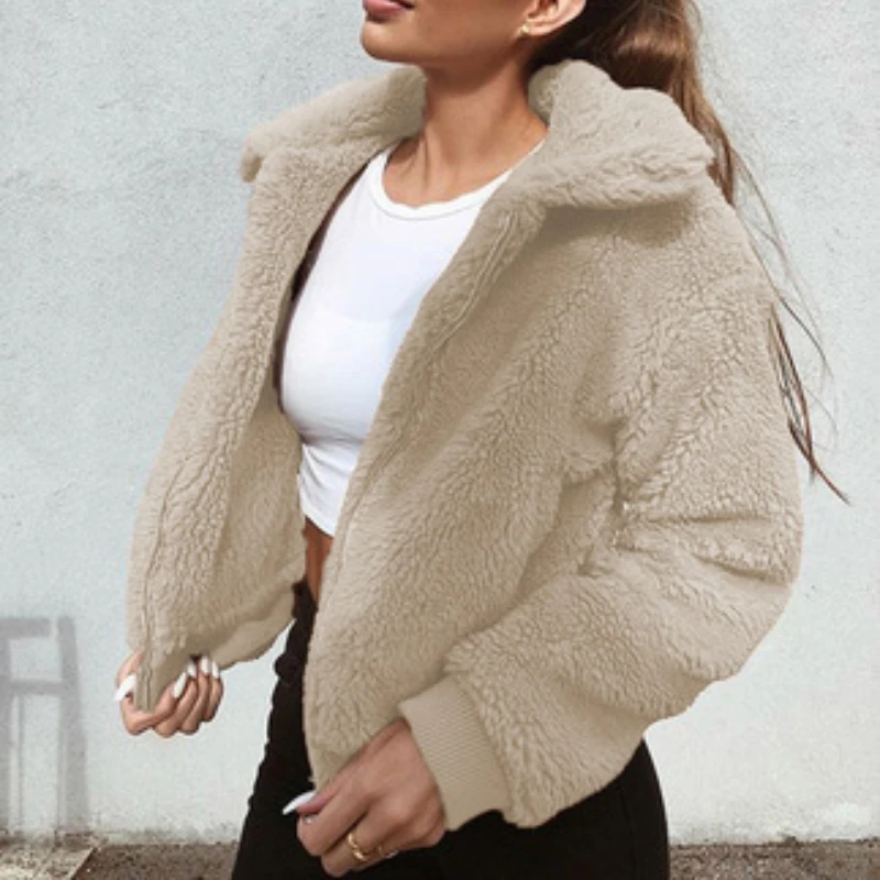 Autumn and Winter New Style 2023 Fashion Casual Women's Long-sleeved Solid Color Warm Velvet Jacket Top Women's Clothing