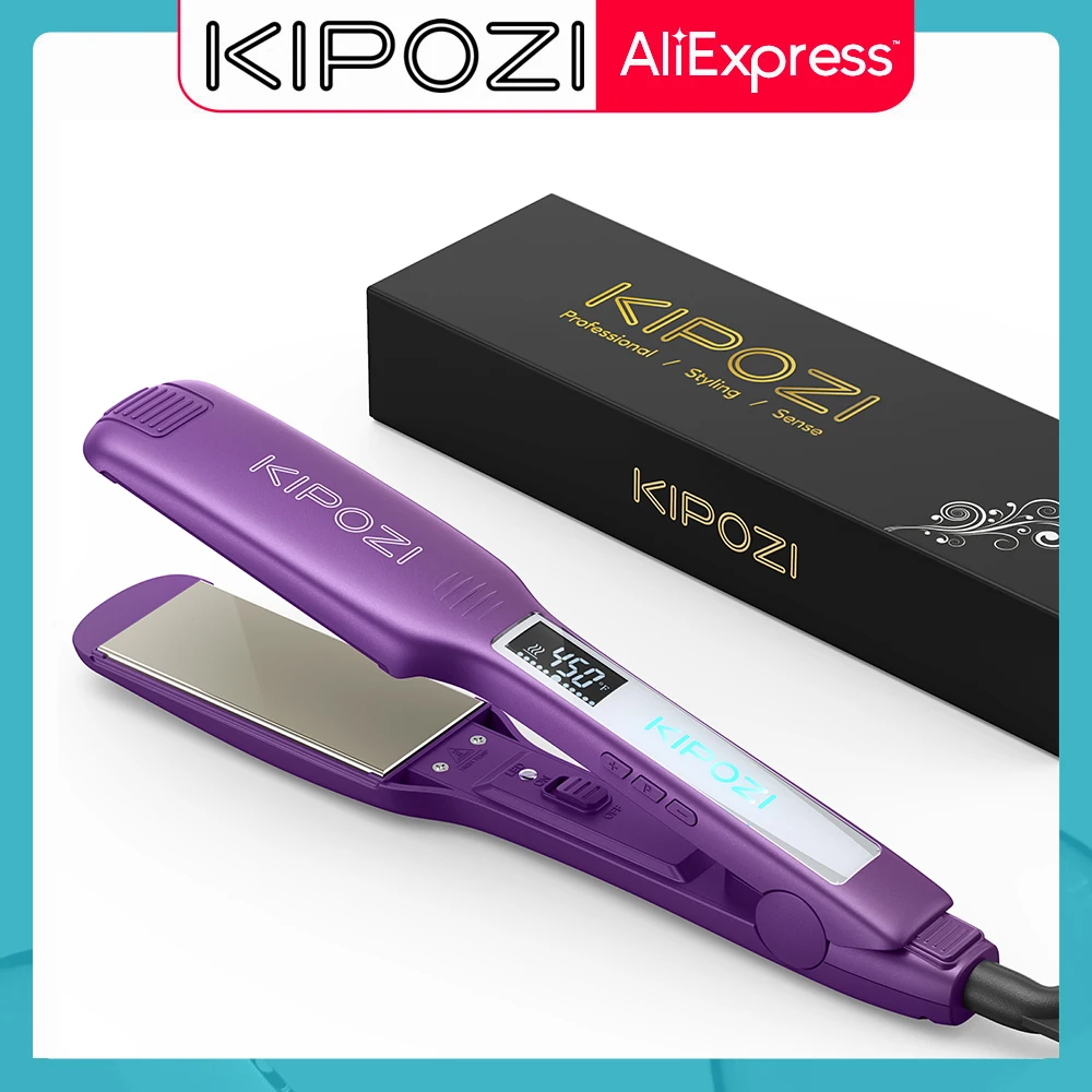 Kipozi Hair Straightener 139 Titanium Flat Iron 1.75 Inch Wide Plate With Lcd Display