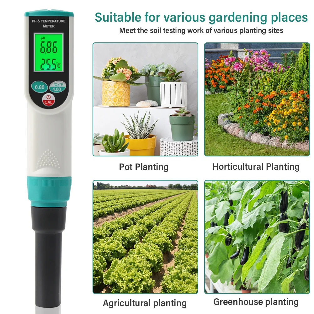 Yieryi New PH TEMP Soil Acidity Meter Tester 0.00~14.00 PH PH-2023 Digital Garden Measuring Tools for Potted Plants Flowers