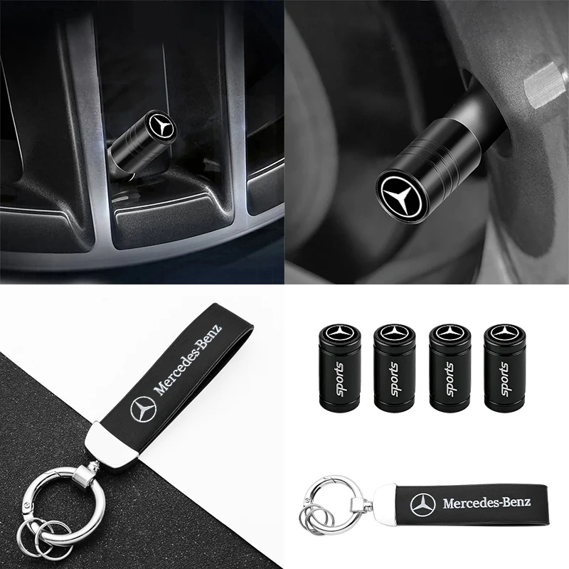 메르세데스 벤츠 AMG W203 W205 W206 W211 W220 W212 W201 W210 자동차 타이어 휠 밸브 캡 커버 키체인 링 액세서리