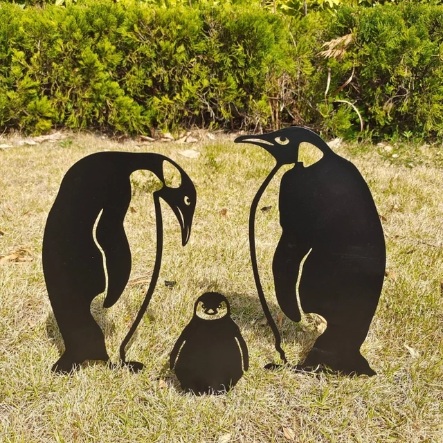 3D Penguin Garden Stakes Gyep Díszek Szobor Kültéri Udvari Jel A Dekoráció - Image 5