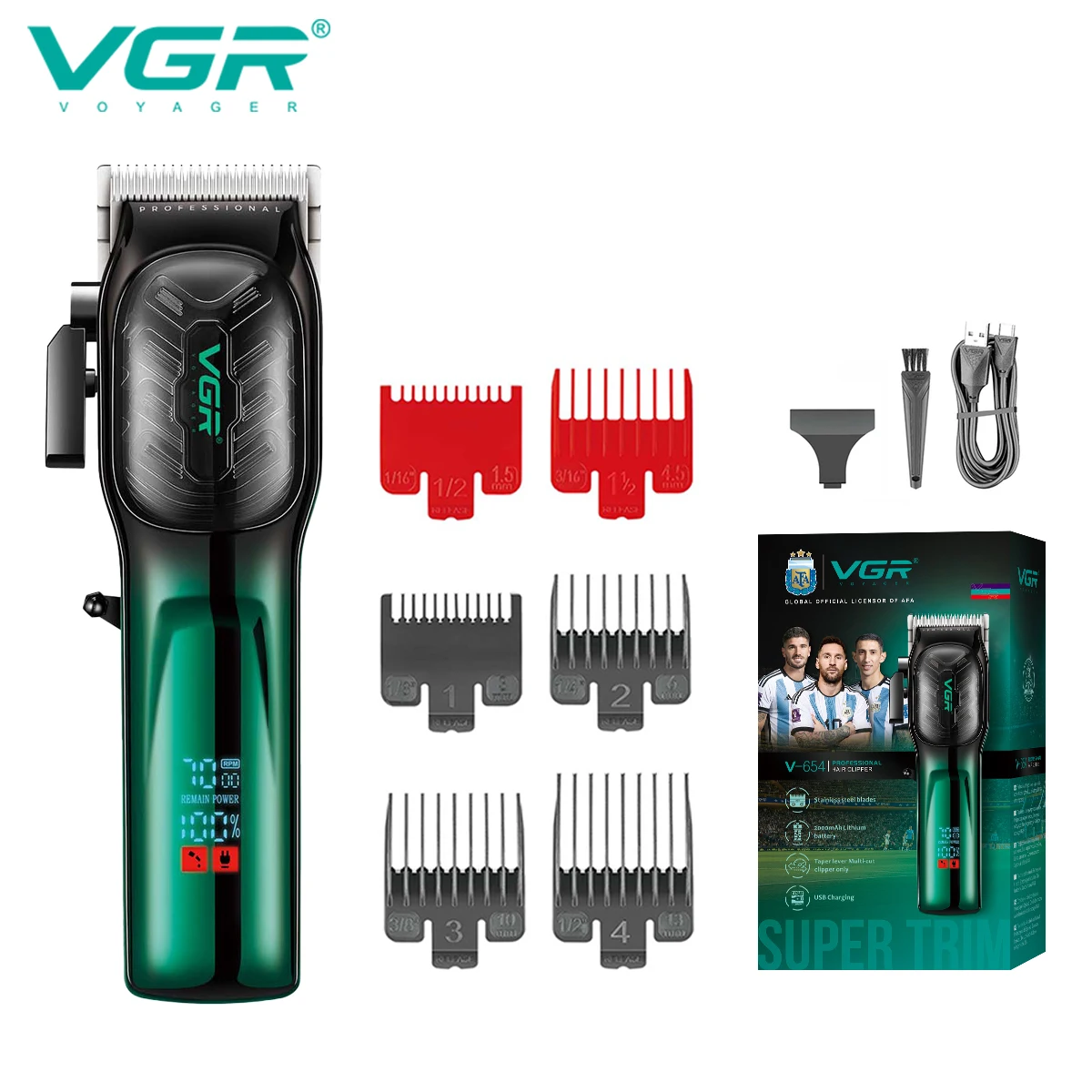 VGR 654 ماكينة تشذيب الشعر الاحترافية USB ماكينة ق...