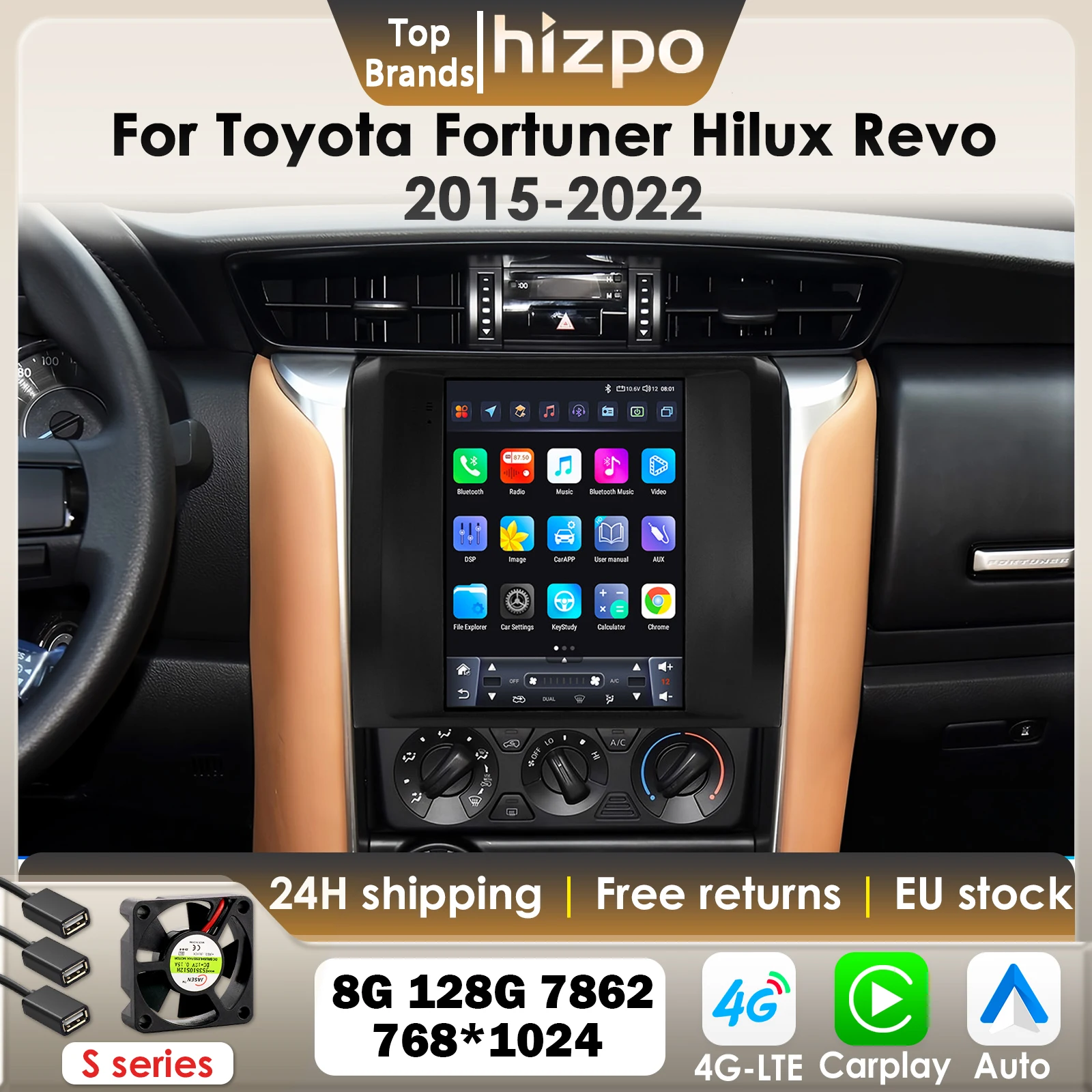 Hizpo 9,7 "Carplay Autoradio Für Toyota Fortuner Hilux Revo 2015-2022 mit Tesla Stil Multimedia Vertikale Bildschirm GPS 4G BT 7862