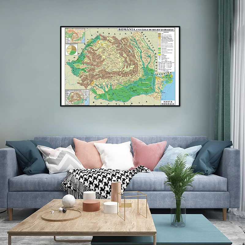 Romania Map Canvas Painting Wall Poster Travel Gift School Supplies Office Home Decoration 59*42cm