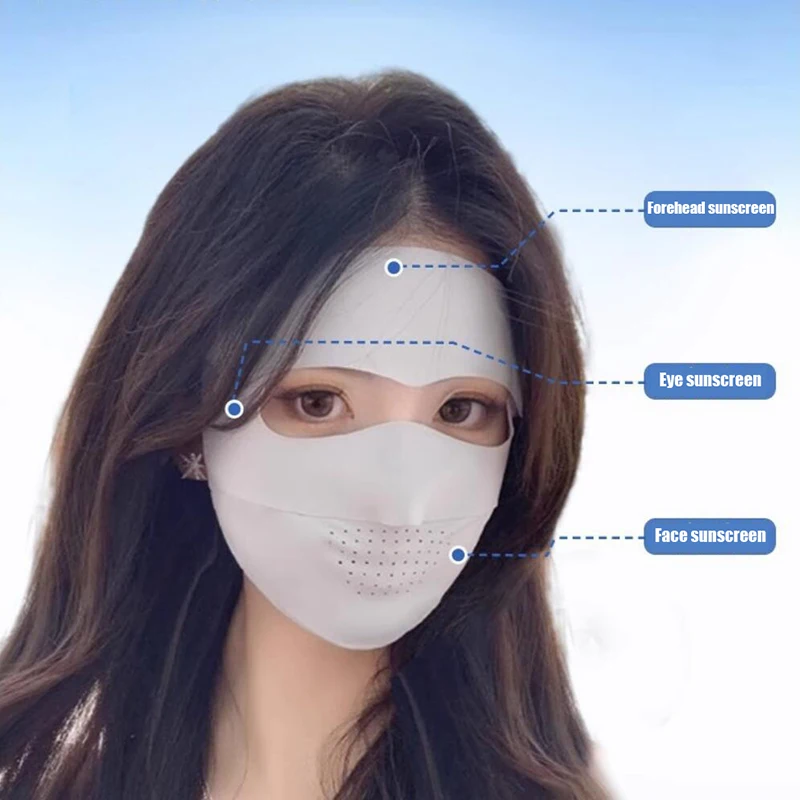 Anti-UV Sun Protection Breathable Comfortable Outdoor Cycling Sport Ear Hook Full Face Cover Summer Ice Silk Mask 1PC