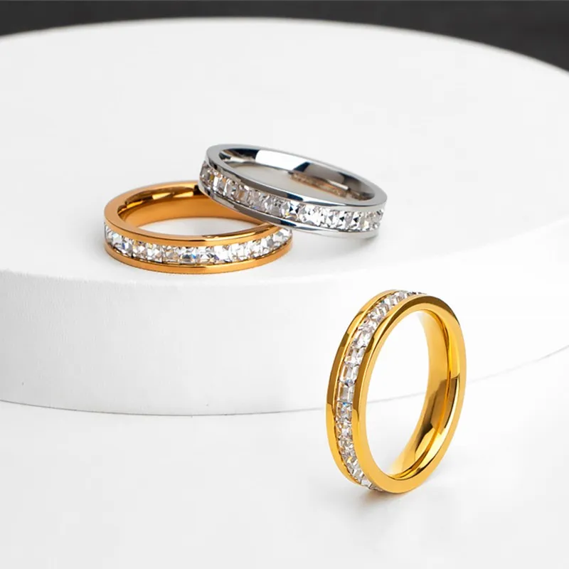 4mm Stainless Steel Stackable CZ Eternity Ring Wedding Band for Women Girl Size 3-10 3