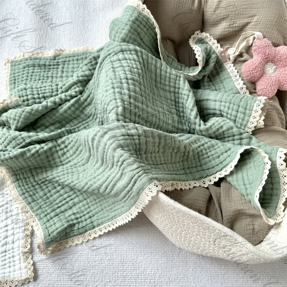 Baby Cotton Thread Lace Blanket Personalized Name Baby Stroller Cover Blanket Bath Towel Newborn's Photography Props Gift