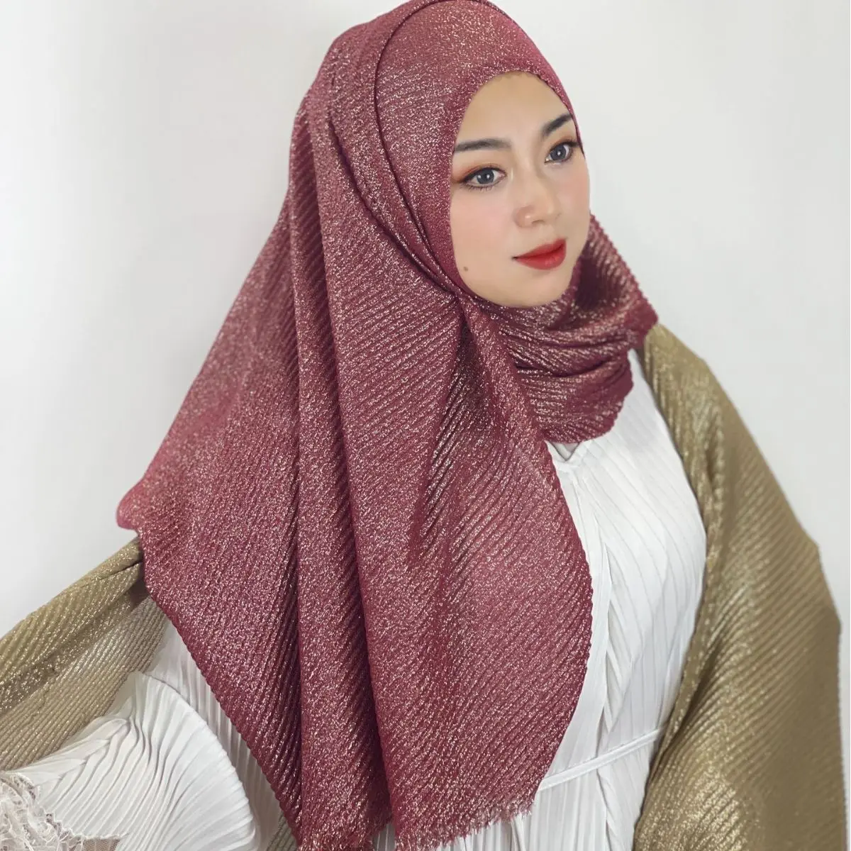 

Plain Lurex Glitter Scarf Shimmer Wrinkle Viscose Hijab Fringe Shawl Wrap Pashmina Headwrap Stoles Bandana Muslim Women Scarves