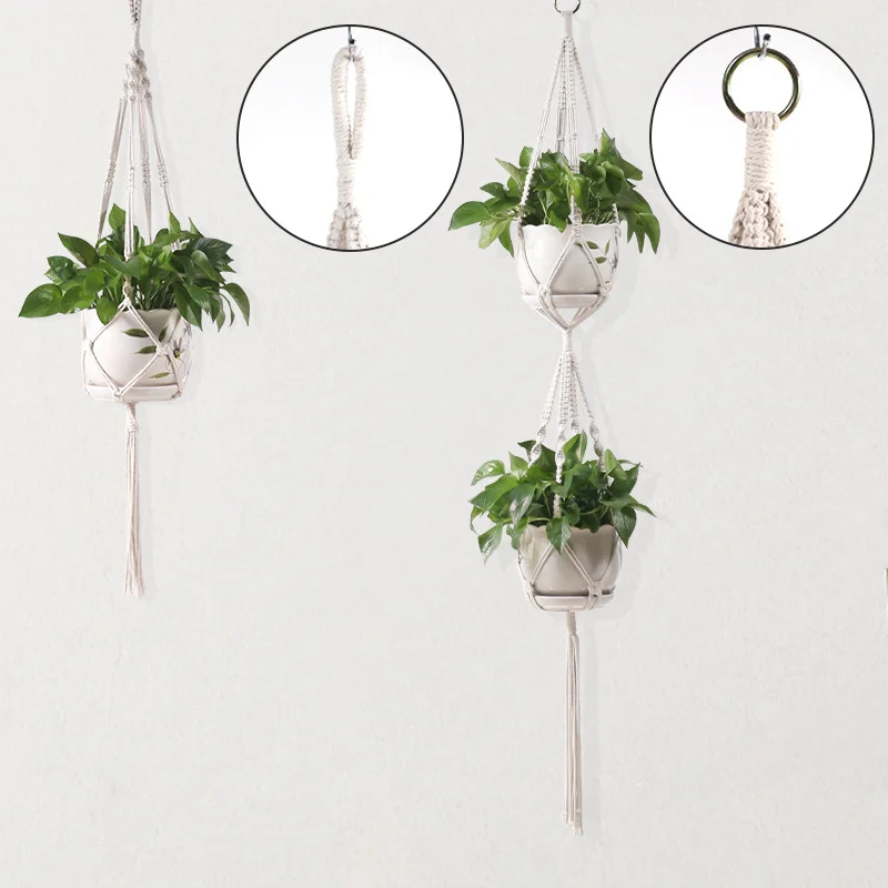 Handmade Macrame Plant Hanging Basket Garden Pots Holder Balcony Macrame Wall Hanging Decoration Knotted Lifting Rope Home Decor plant hanger