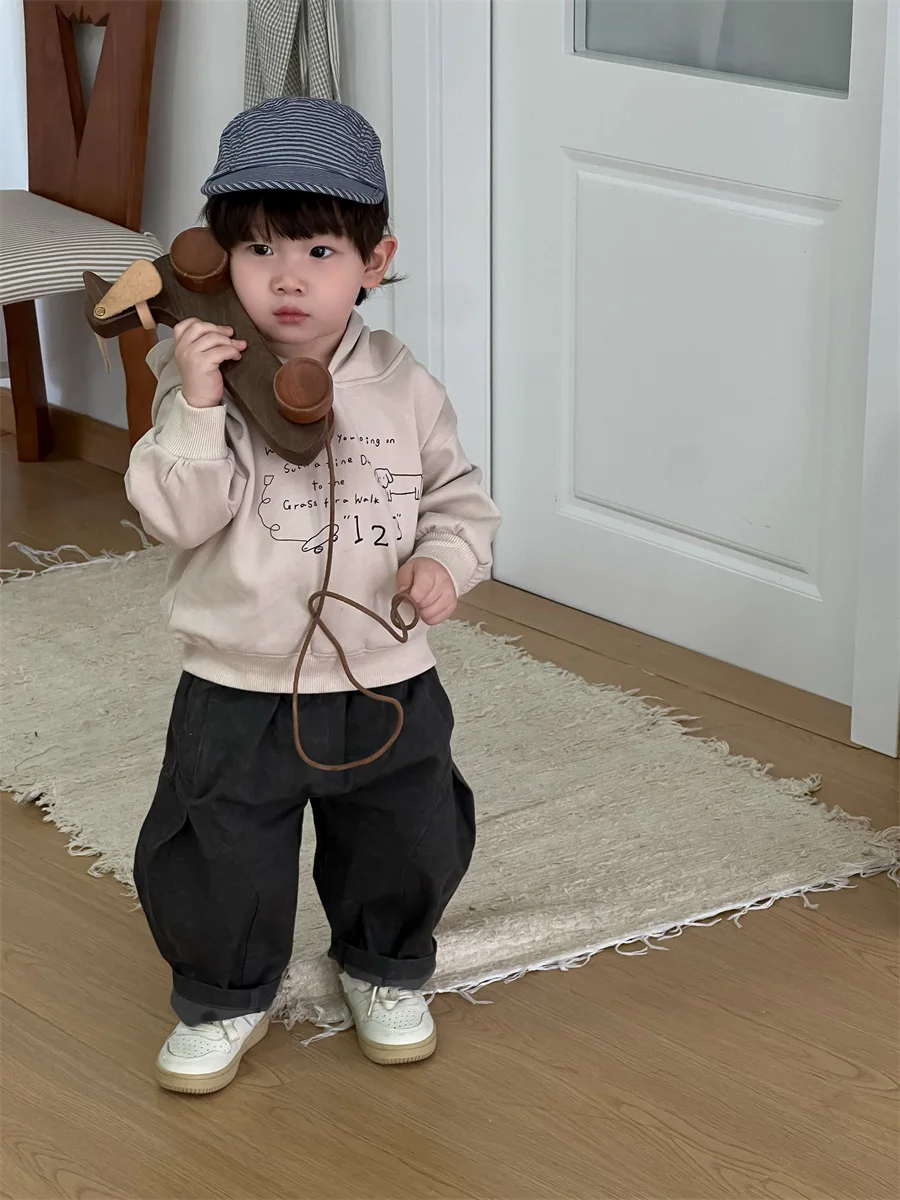 2025 봄 새 민소매 조끼 코튼 소년 편지 인쇄 카디건 코트 캐주얼 다목적 조끼 자켓