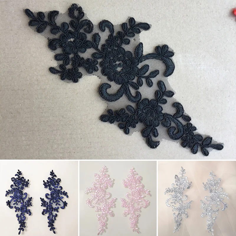 1Pair Embroidery Flower Lace Applique Sew On Patch Fabric Collar Trim Patches Crafts Stickers Neckline DIY Sewing Decoration lace fabric sewing patches lace sewing supplies lace decoration lace accessories lace sewing accessories