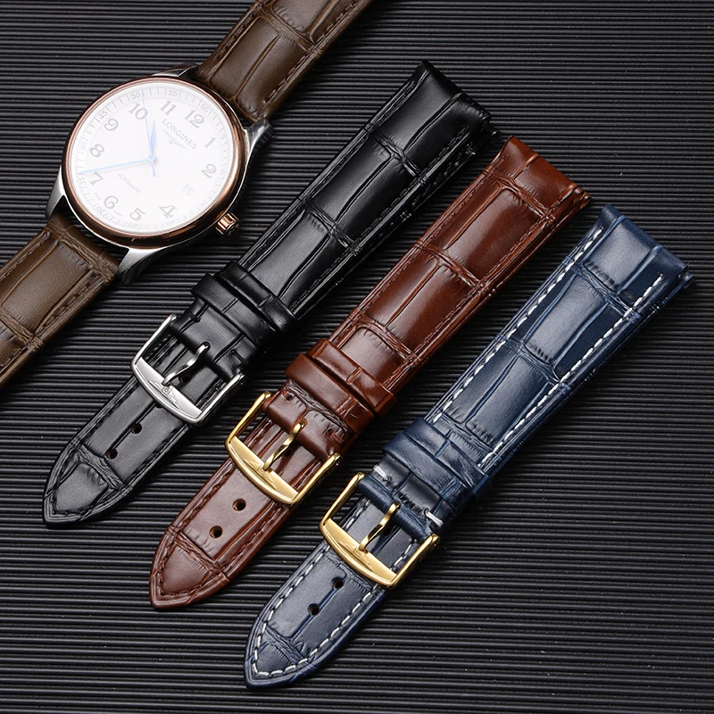 

Ремешок из натуральной кожи для часов Longines, высококачественный браслет с пряжкой с логотипом, 13 14 15 18 19 20 21 22 мм, черный коричневый синий