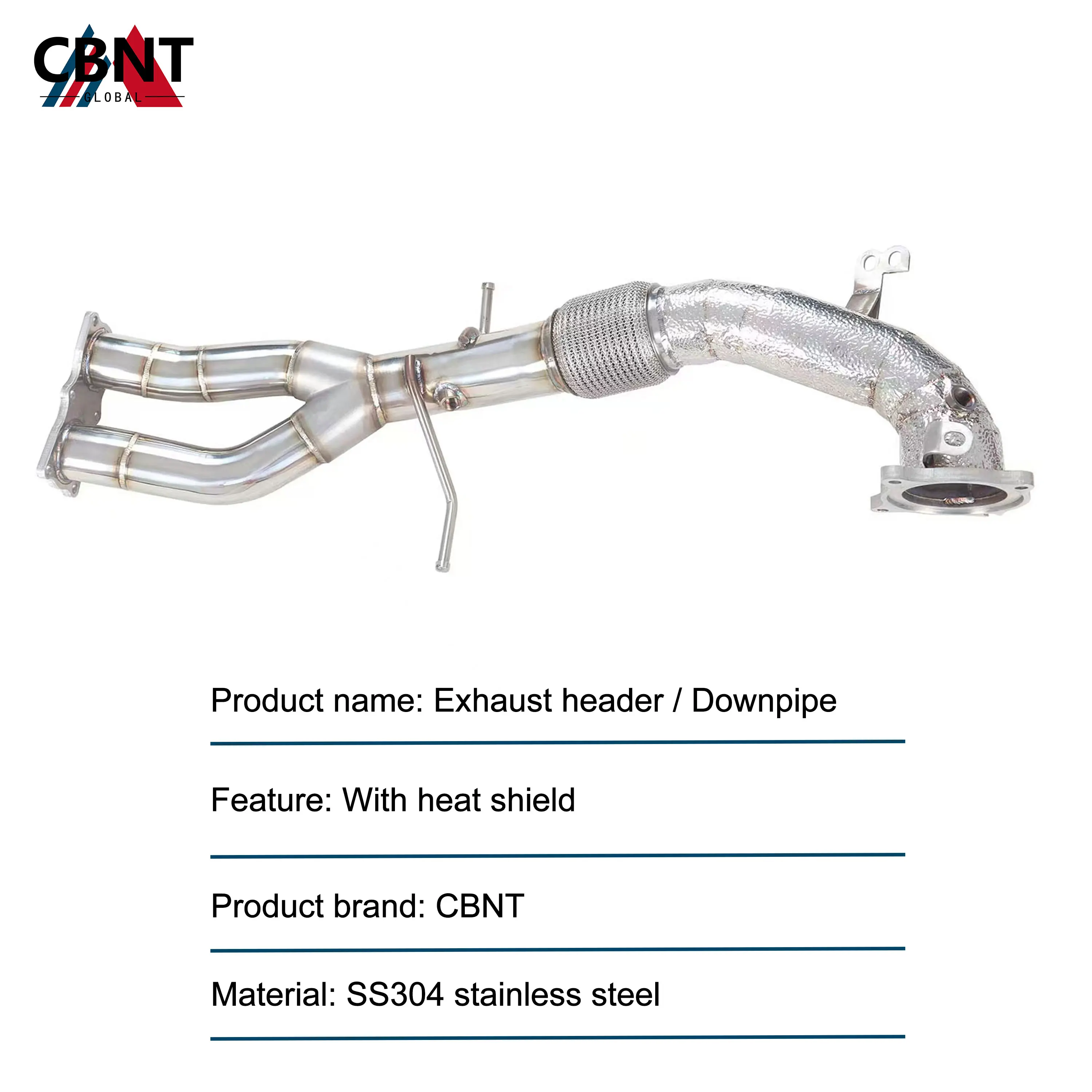CBNT Exhaust Header for Volvo V60 S60 XC60 3.0T Downpipe with Heat Shield SS304 Tuning Exhaust-pipe with Catalytic Converter