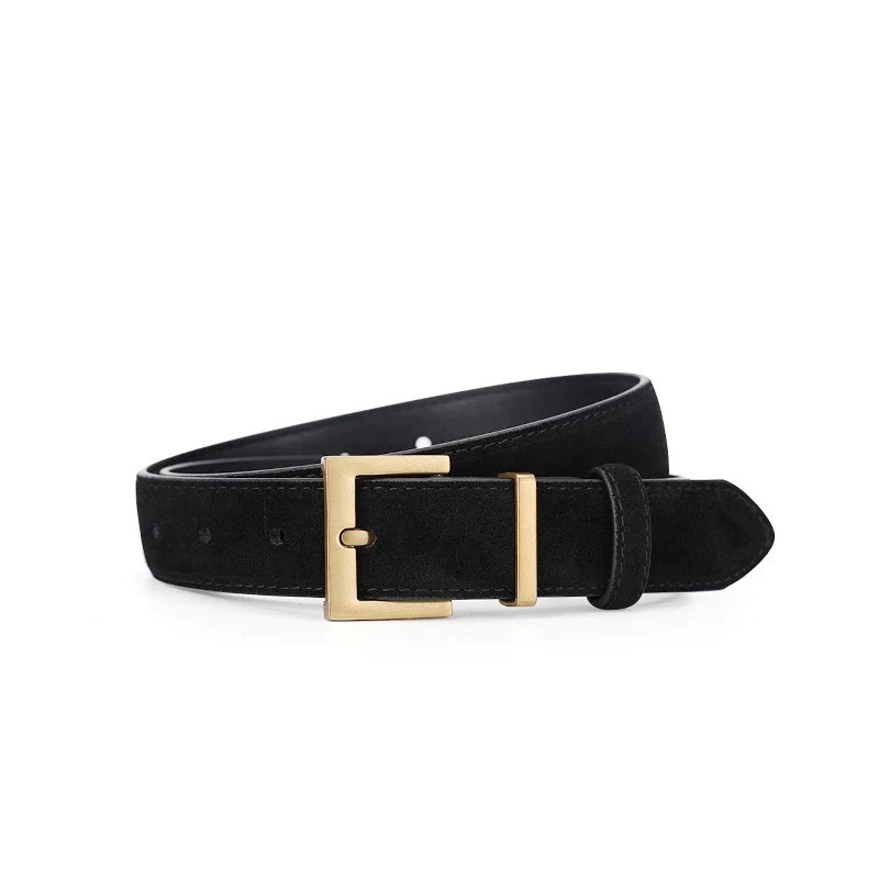 Elegant Women's Suede Cowhide Leather Belt with Metal Buckle - 2.8cm Wide
