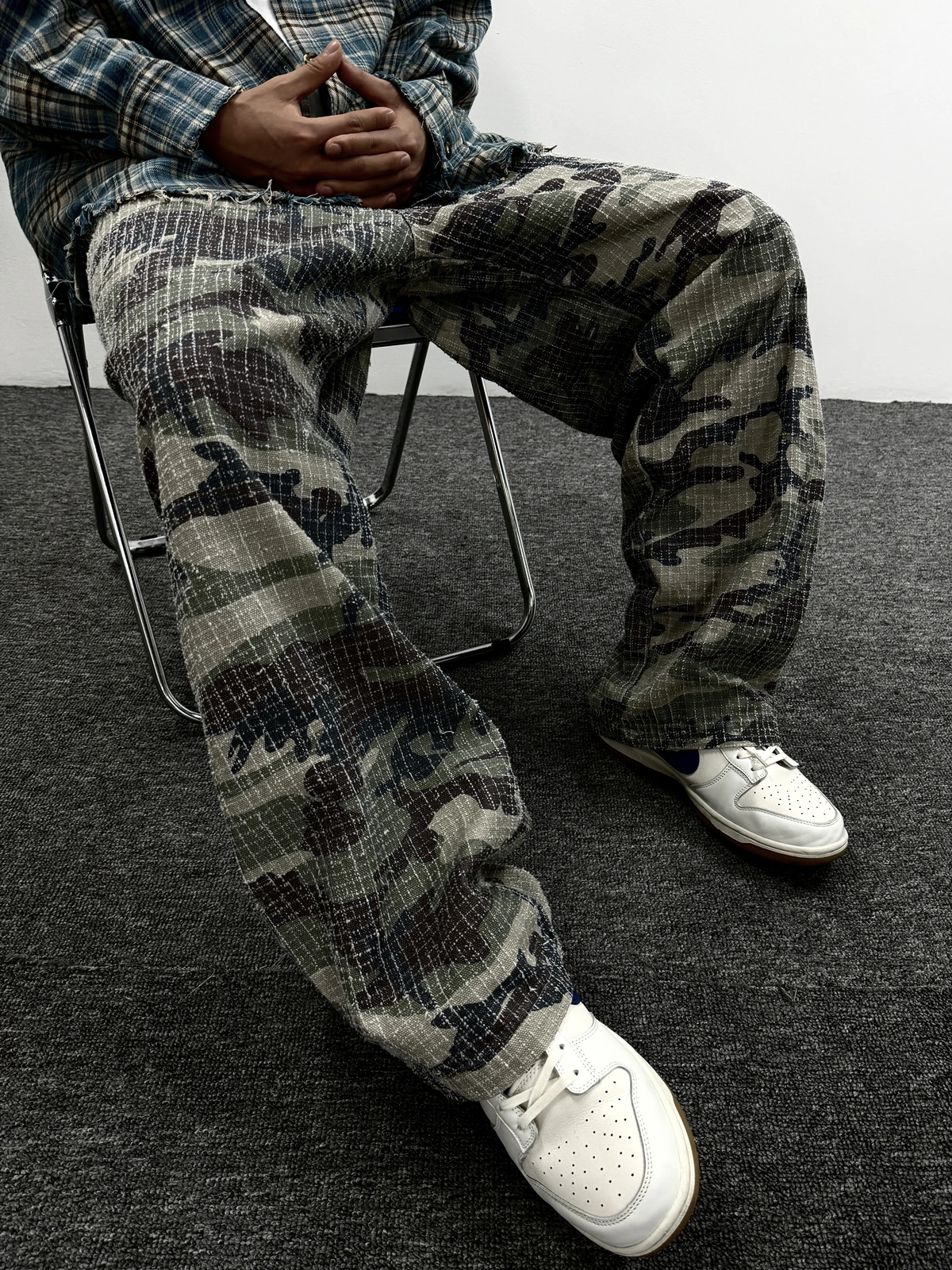 Yao888 Camouflage 100% Cotton Straight Leg Pants For Men Streetwear Vintage Casual High Streetwear Cargo Pants For Men