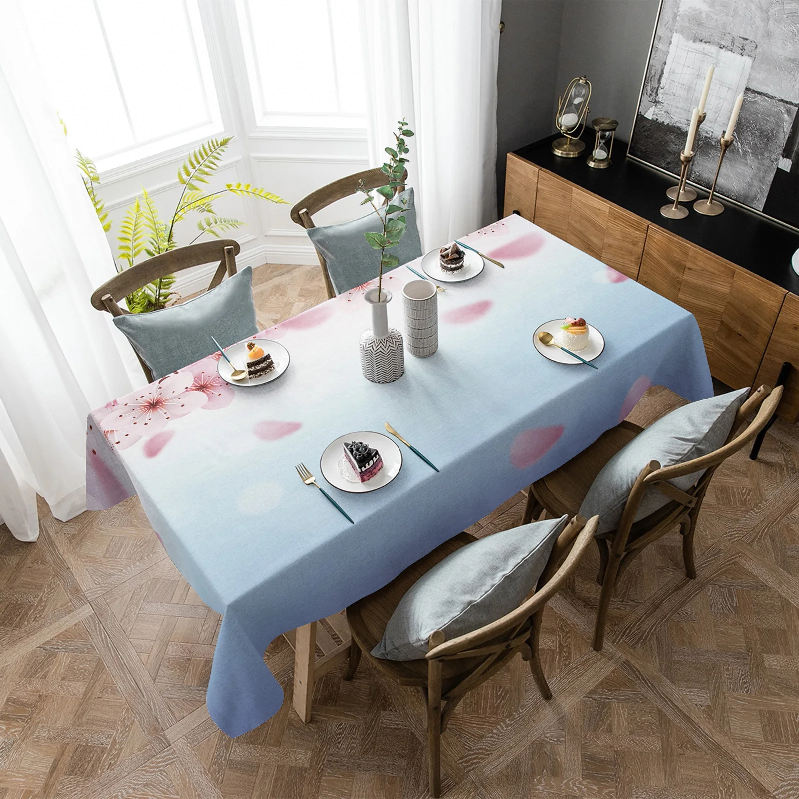 

Водонепроницаемая скатерть с градиентом, прямоугольное украшение для кухонного стола, вишневый цвет, весна