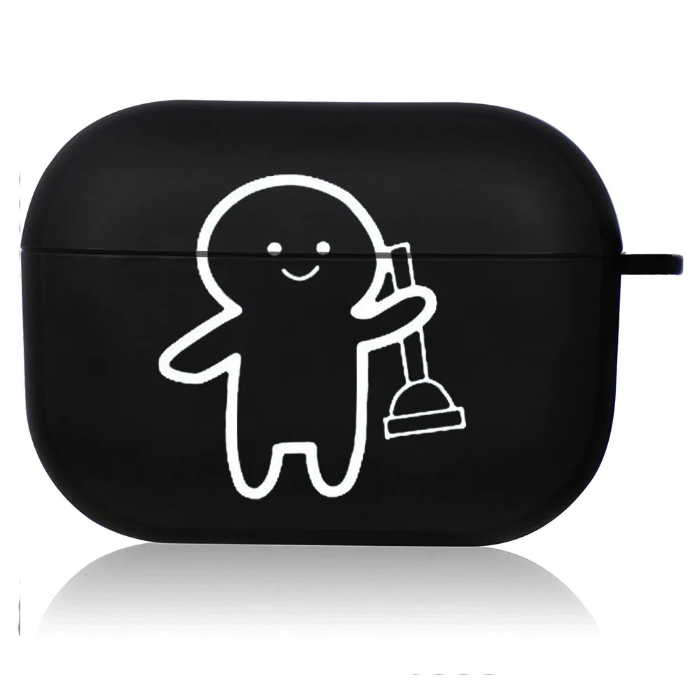 Creative Line Art Black Airpod Case - Cute Cartoon Design