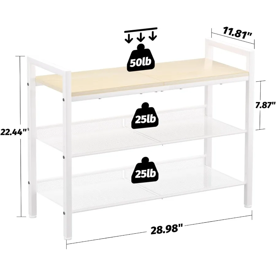 Shoe Rack for Front Door Entrance 3 Tier Shoe Rack for Entryway Shoe Shelf for Closet Metal Shoe Racks Organizer with Sturdy Wo