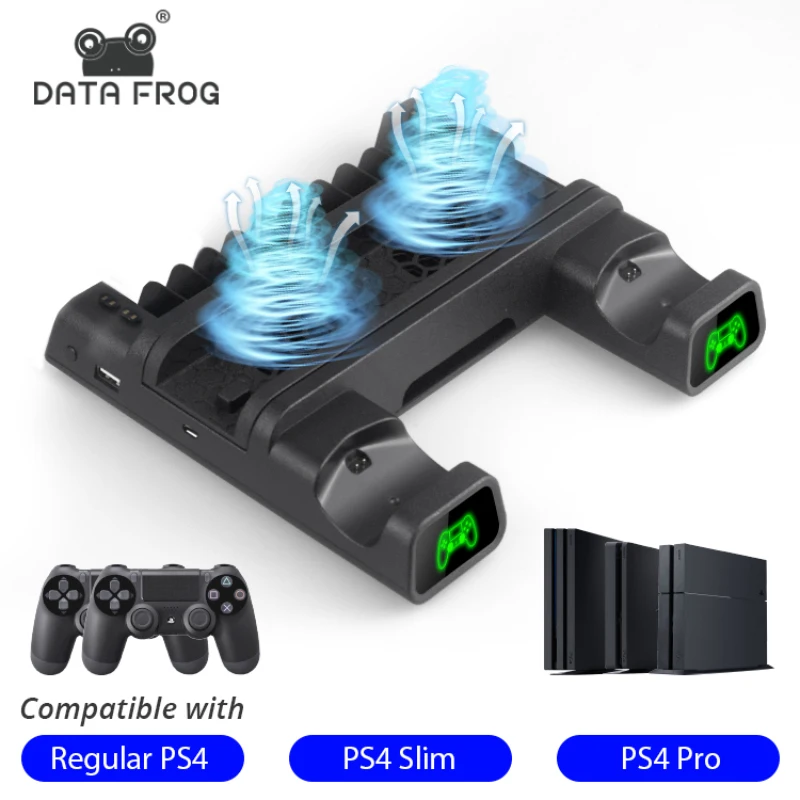 DATA FROG 수직 냉각 선풍기 스탠드,  플레이스테이션 4 용 LED 충전기 스테이션, PS4, PS4 슬림, PS4 프로 콘솔 듀얼 컨트롤러