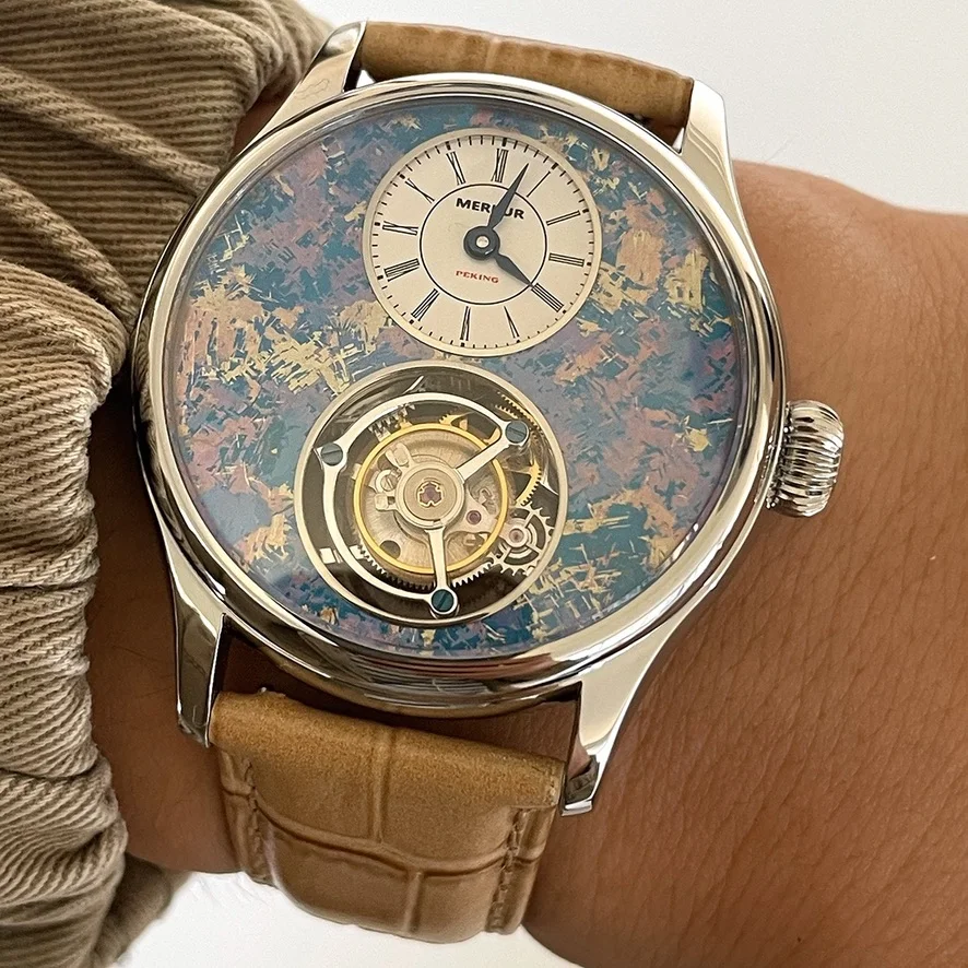 100% Tourbillon Watch Men’s Natural Stone Dial Sapphire Watch Mechanical