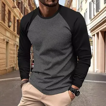 T-shirt da uomo Manica lunga O-Collo Pactwork Casual Maniche raglan Corrispondenza dei colori per gli uomini Nuova primavera Autunno Tees Abbigliamento uomo Top 1