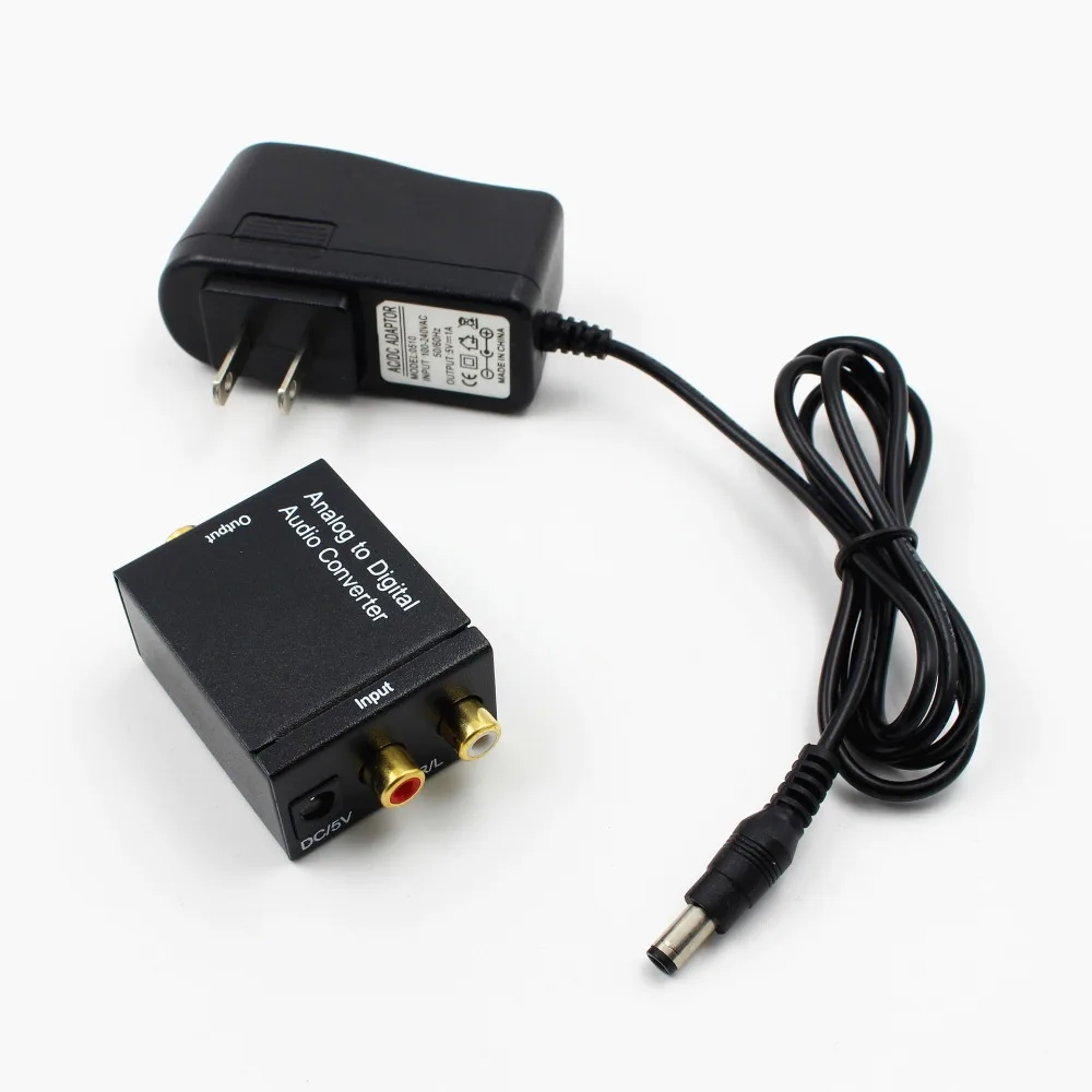Toslink Audio Analog To Digital Audio Converter Digital SPDIF with Power Cord RCA