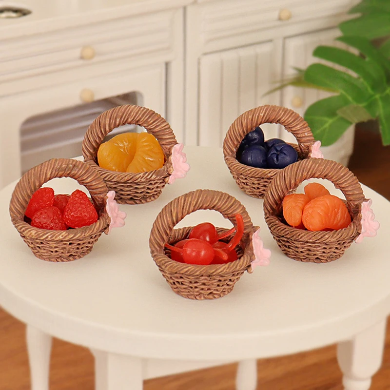 1:12 Dollhouse Miniature Fruit Basket Strawberry Blueberry Orange