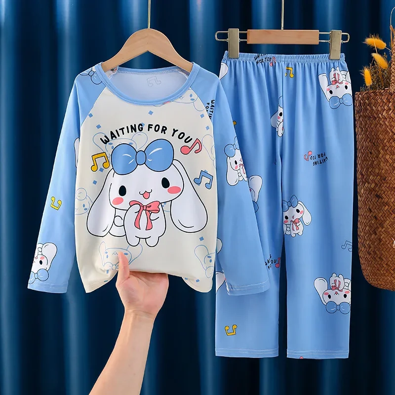 Autumn Kawaii Miniso Children Milk Silk Pajamas Sets Girl Boy Sleepwear Korean Kids Homewear Clothes Cute Anime Loungewear pajamas sets