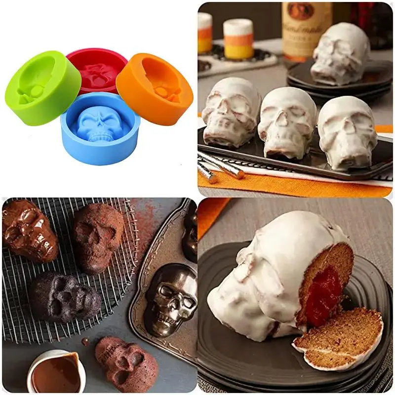 FineGood 2 stampi in resina a forma di teschio, grandi stampi 3D in silicone per resina fai da te per conservare resina epossidica stampi in silicone per realizzare candele, pennelli trucco portapenne