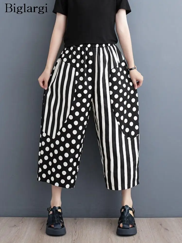 

Spring Wide Leg Pants Women Striped Polka Dot Print High Waist Fashion Casual Ladies Trousers Oversized Loose Korean Woman Pants