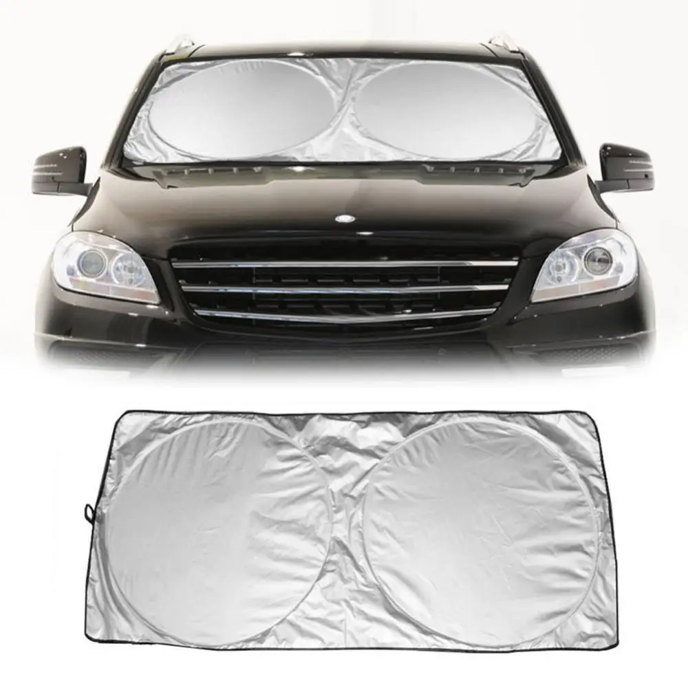 190cm x 90cm Foldable Truck Van Car Front Windshield Visor Cover Protector Double Circle Silver Tape Sunshade For Sun Blocking