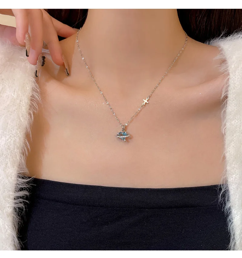 Collana con ciondolo retrò coreano alla moda femminile 2025, con cristallo blu, argento, stella dell'universo, gioielli estetici da sposa per donna_voghion.com