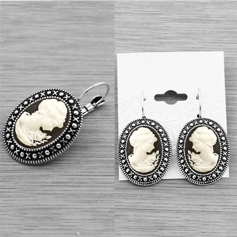 Jewelry Sets Cameo Jewelry Set Antique Silver Plated Necklace Earrings Bracelet