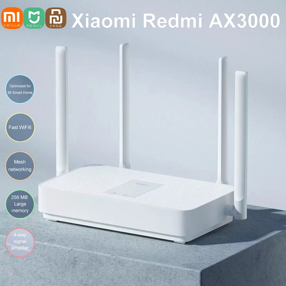 샤오미-레드미 라우터 AX3000, 와이파이 6 메쉬 기가비트 2.4G5.0GHz 듀얼 밴드 무선 듀얼 코어 와이파이 리피터 256M 메모리 미 홈 앰프